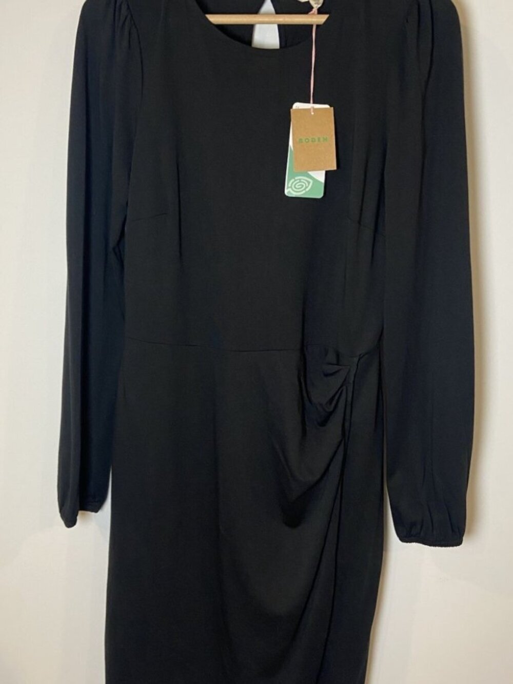 NWT Boden Wrap Effect Jersey Dress Long Sleeve Black Size 8R D0760 New